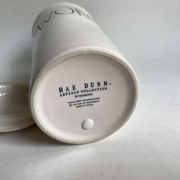 Rae Dunn White Ceramic WORK Travel Mug Lidded - Picture 3 of 4